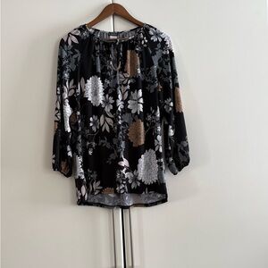 Chic Floral Women's Blouse in Black and Brown